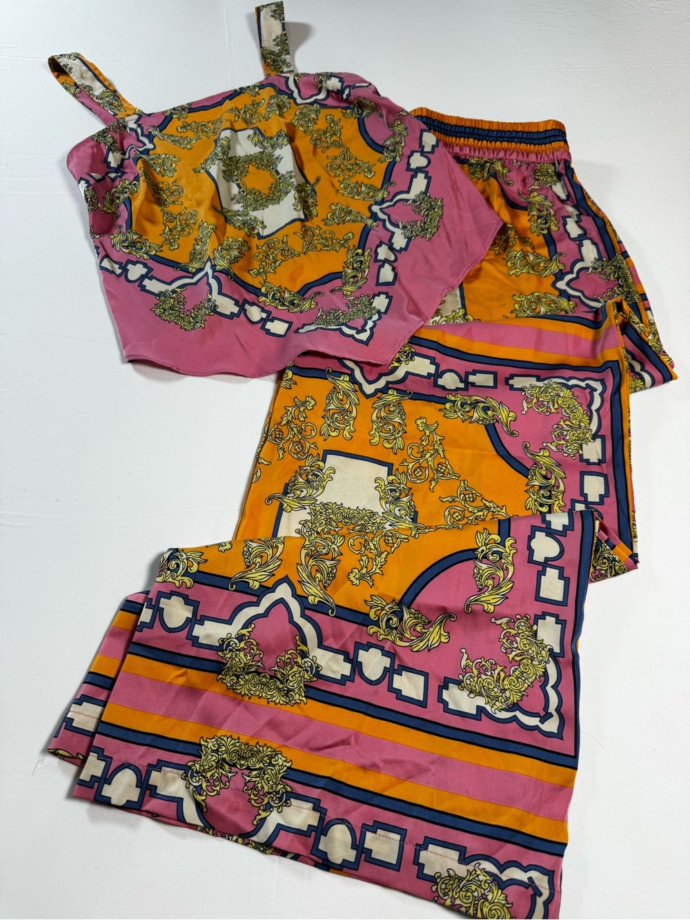 Pink and Orange Baroque Print Two-Piece Set